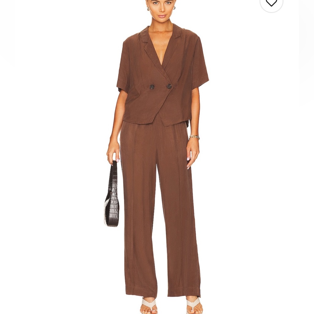 Brown Short Sleeve Flowy Suit Set